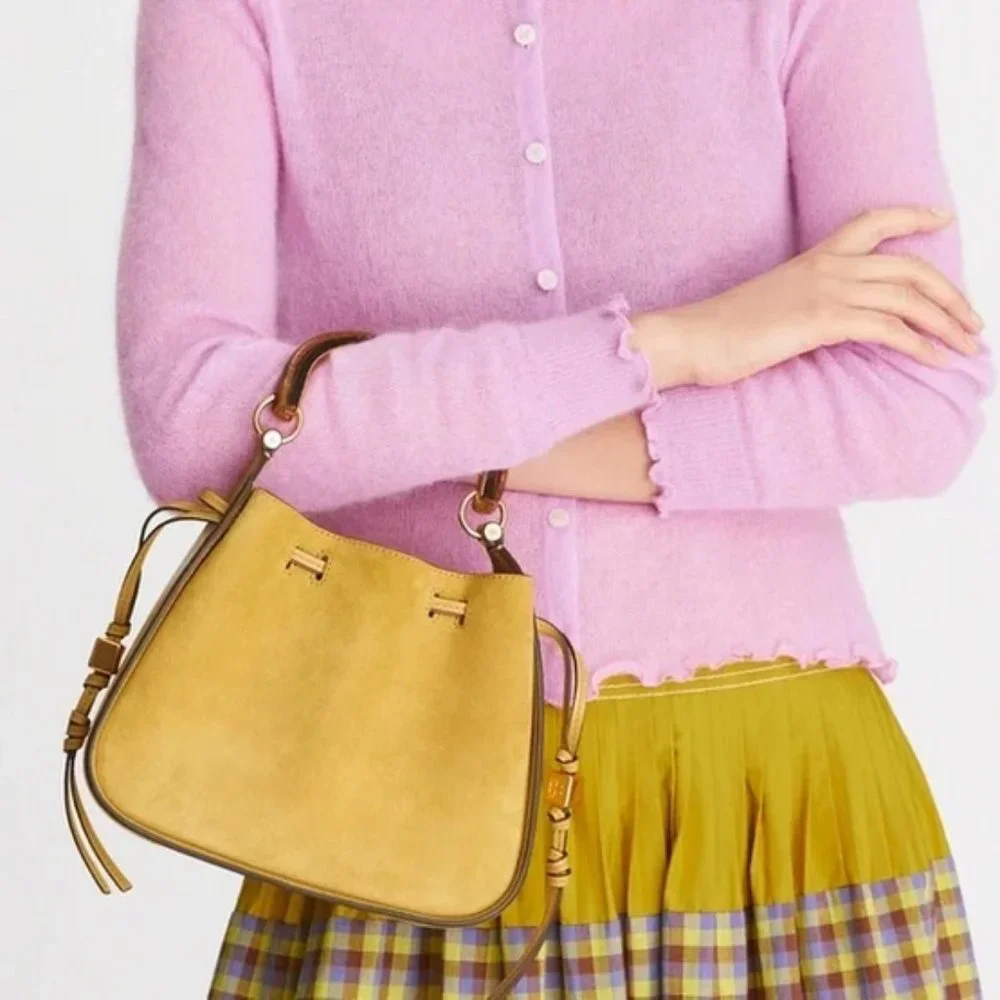 💛 NEW Tory Burch Miller Suede Cinch Bag in Beeswax
